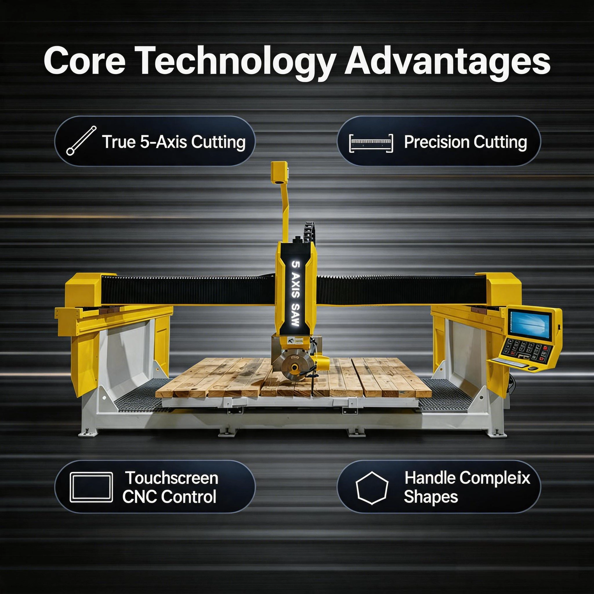 5 Axis CNC Bridge Cutting Machine for Marble, Granite, Quartz – High Precision Stone Cutting with Touchscreen Control & 360° Head - 图片 2