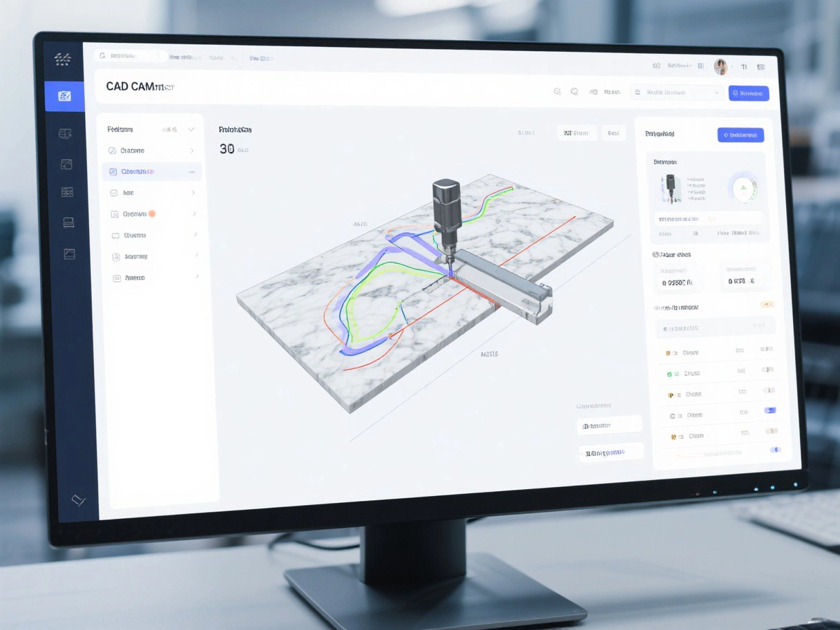 CAD/CAM production management software dashboard showing slab nesting and toolpath visualization